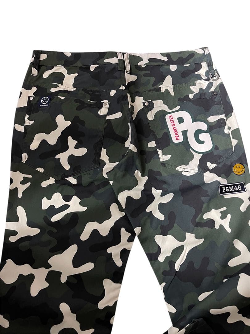 極美品　パーリーゲイツ　パンツ　迷彩　カモ柄　M〜L相当　アーミー　4 白　黒