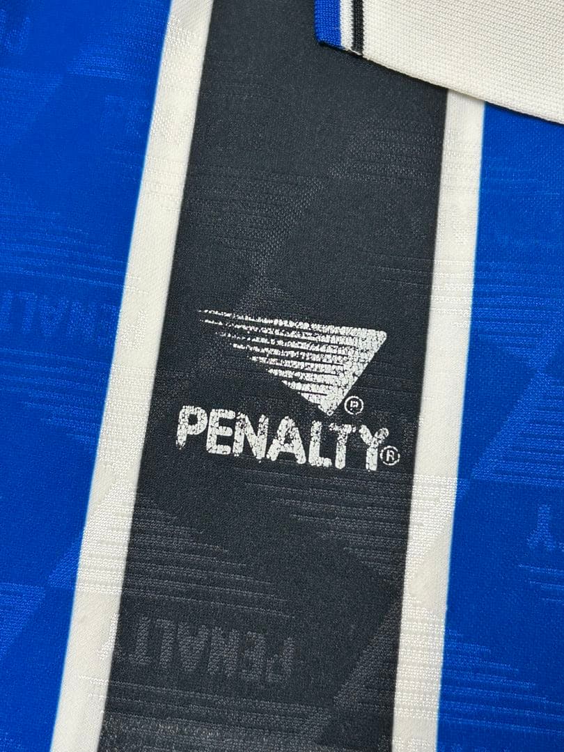 PENALTY ストライプ　ブラック/ブルー　長袖サッカーシャツ　襟付　Oサイズ