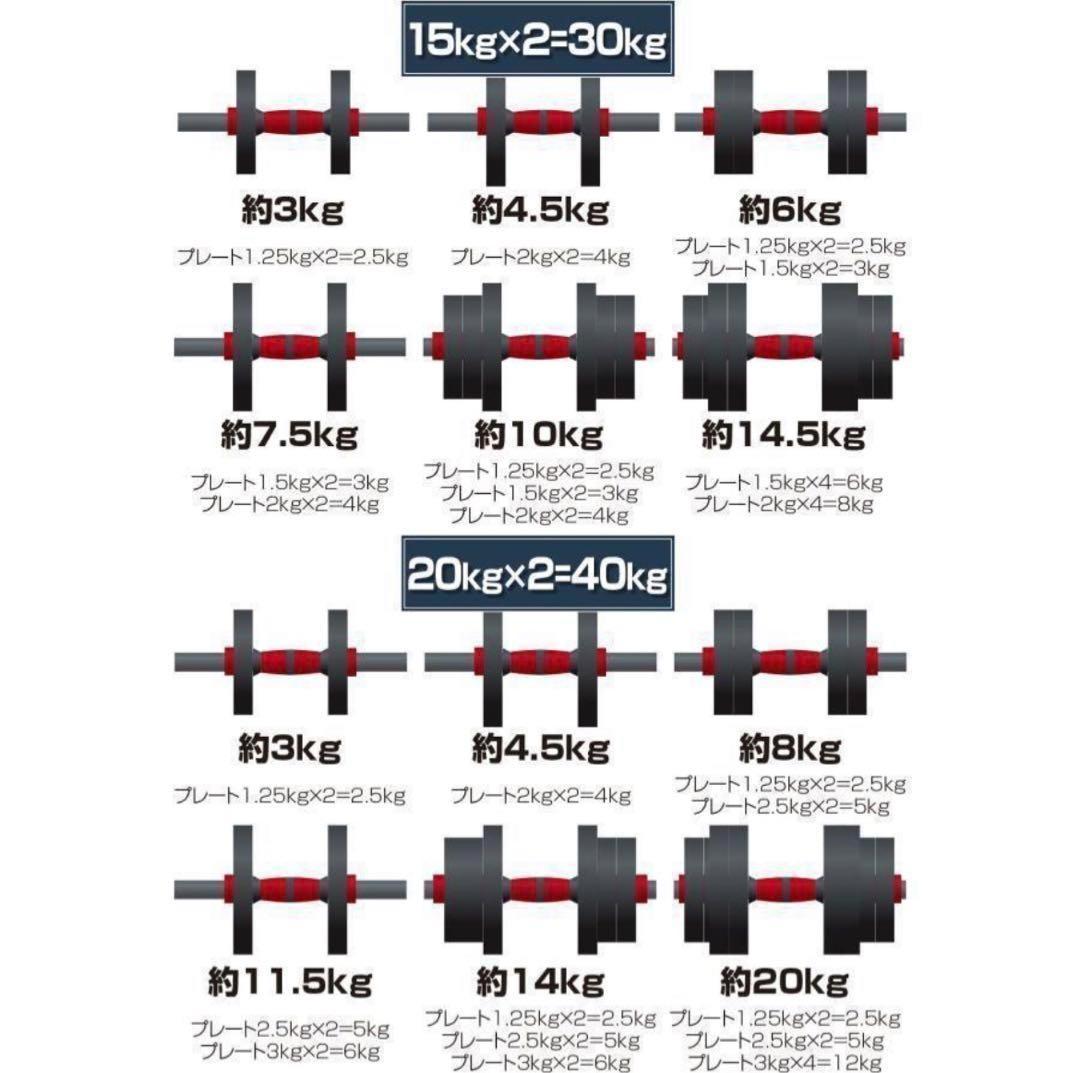 新品 ダンベル 可変式 20kg 2セット多機能3way 40kg 送料込