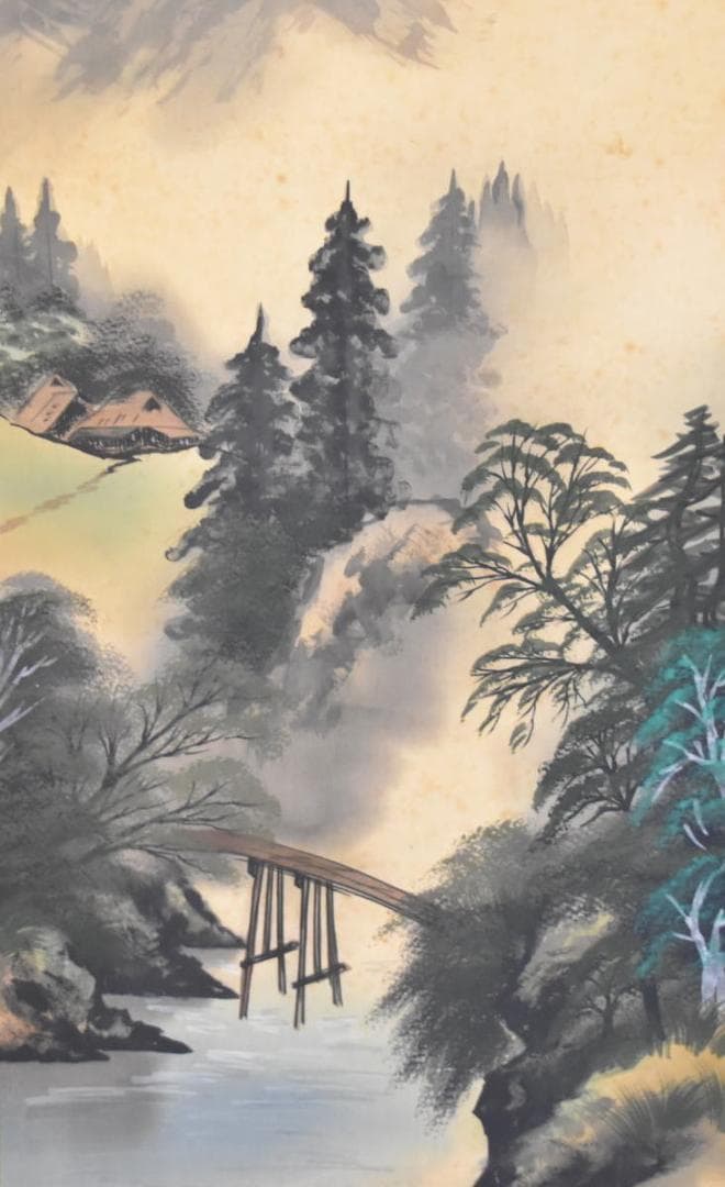 良仙 彩色山水 手巻き画絵巻 画軸 絹本 肉筆 立軸 年代保証書法WWKK068