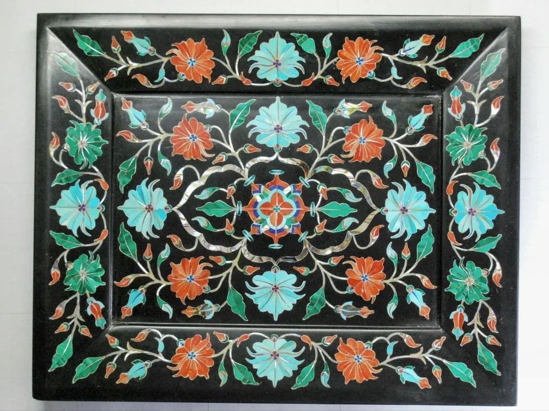 黒大理石　象嵌細工　トレー　black marble inlay tray
