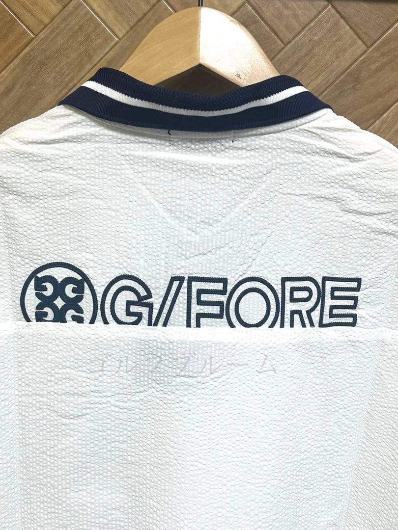 新作新品未使用G/FOREジーフォア メンズシャツsizeXLホワイト×ネイビー