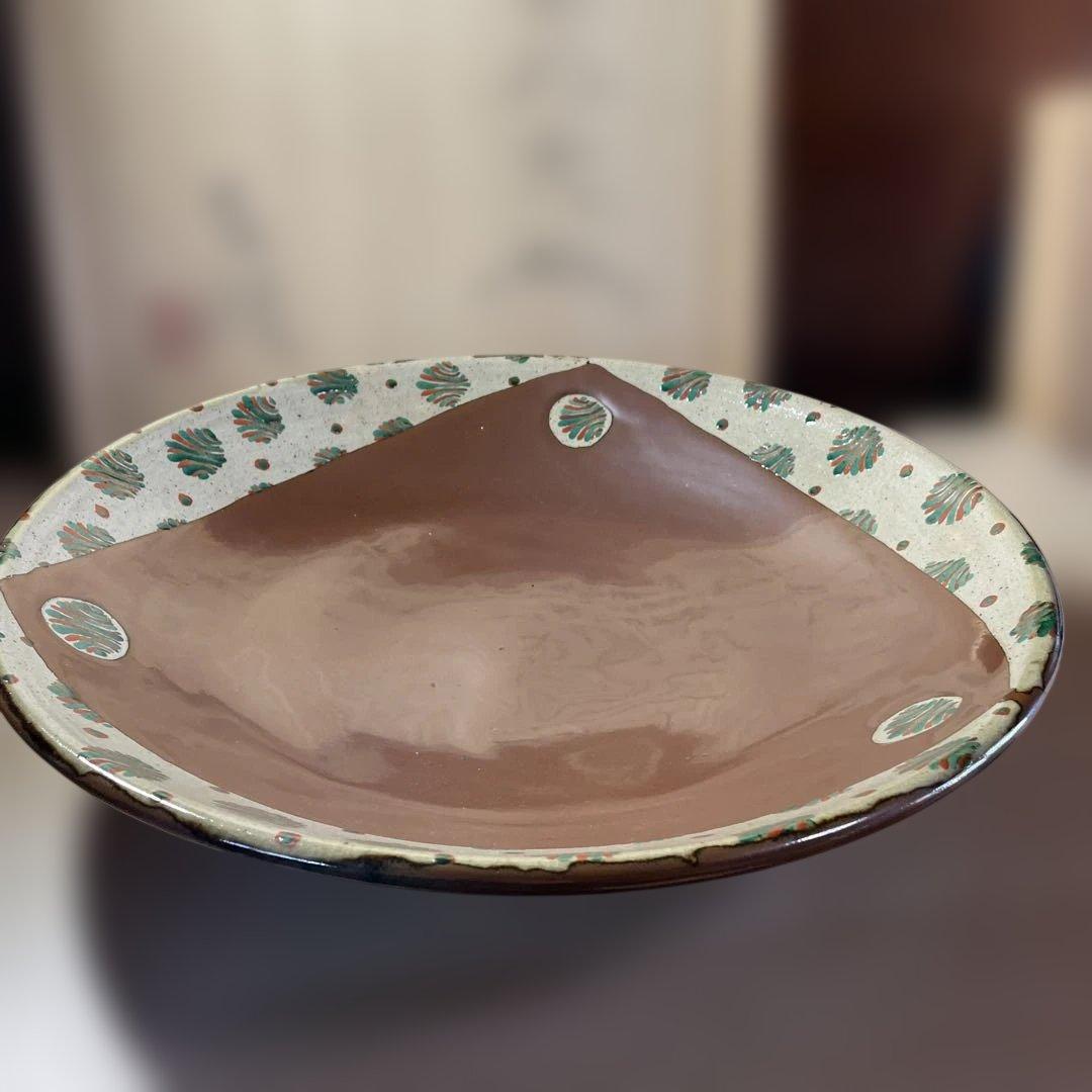 優品大作！！益子焼　浜田友緒　柿釉赤絵大皿　共箱