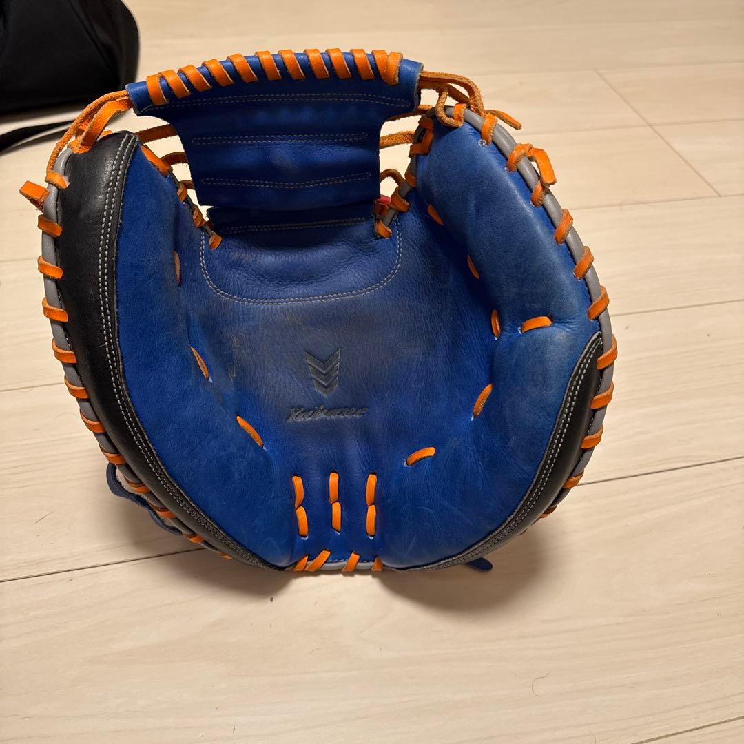 ヤバネ キャッチャーミット軟式 捕手用 使用3ヶ月 良型 即戦力ブルー×オレンジ