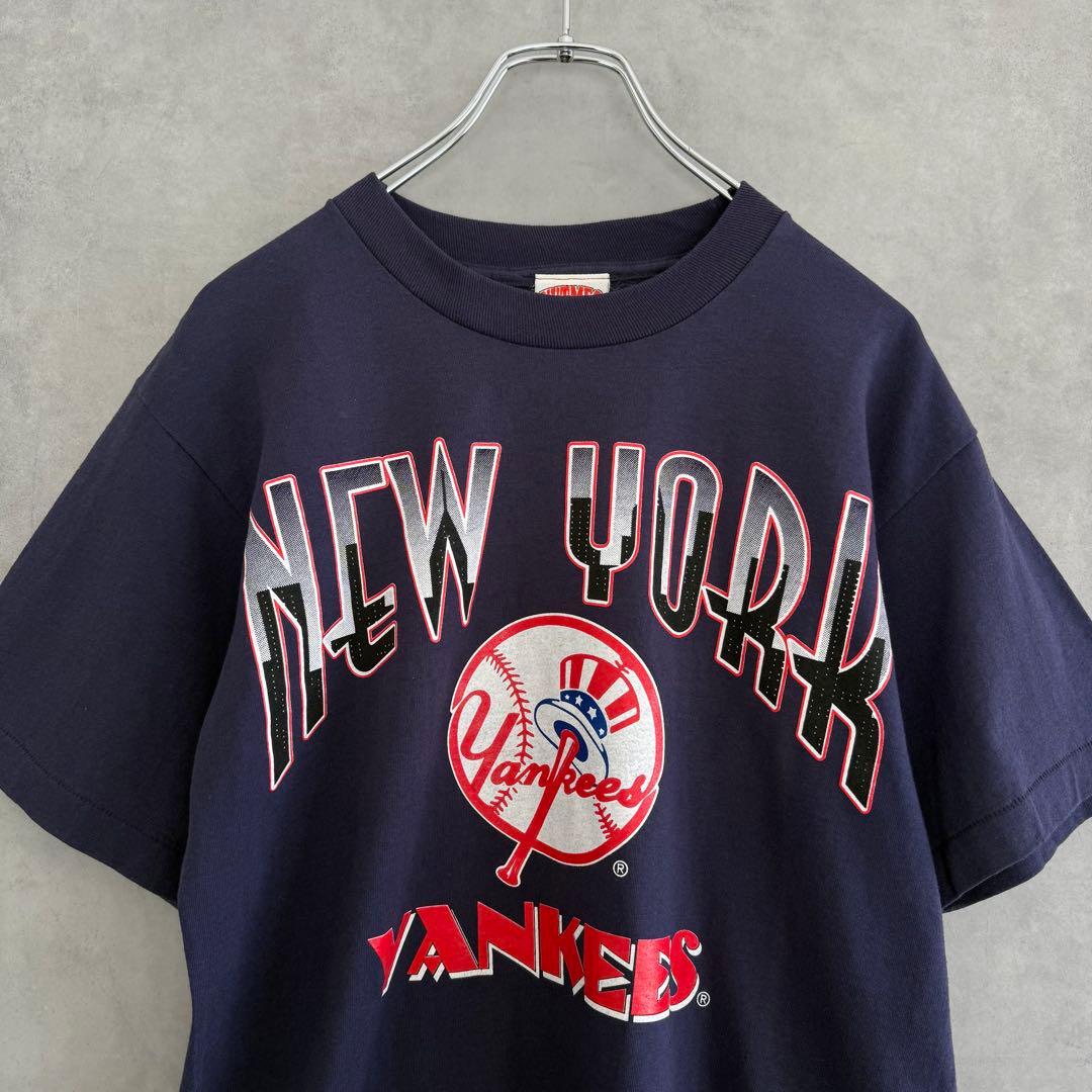 90s ナツメグ ニューヨーク・ヤンキース プリントTシャツ ネイビー M