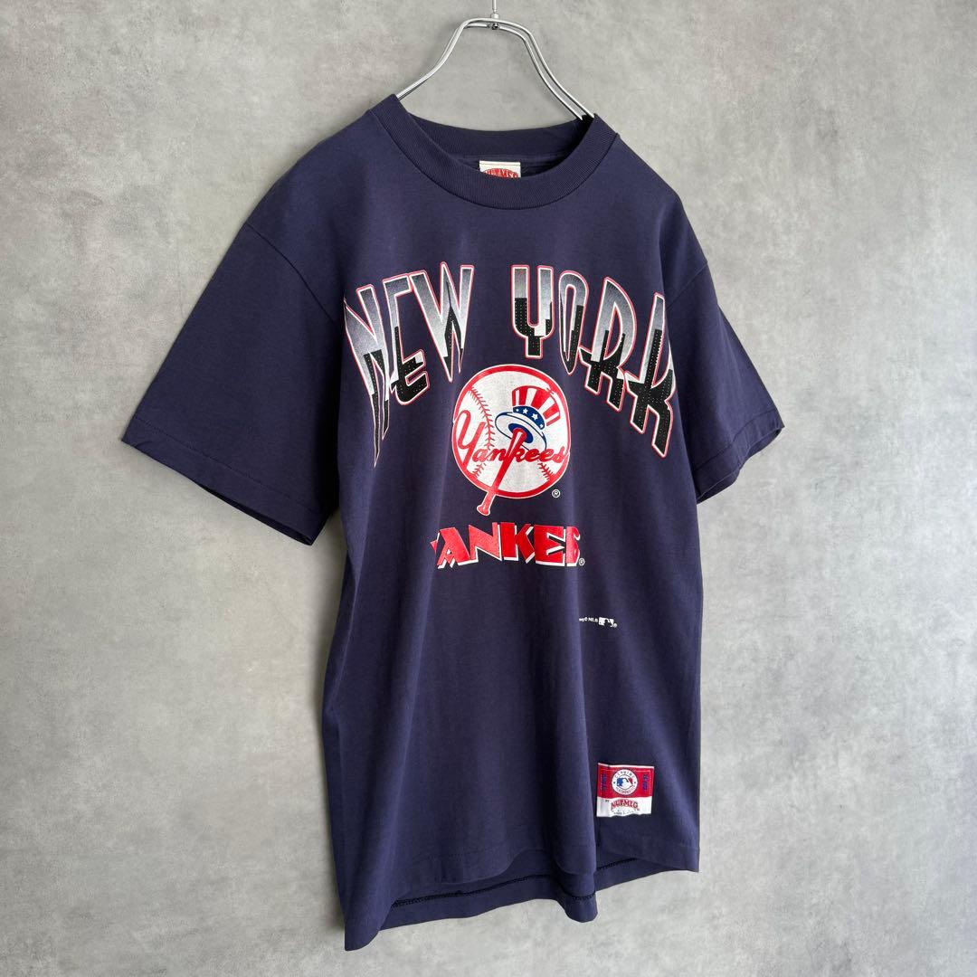90s ナツメグ ニューヨーク・ヤンキース プリントTシャツ ネイビー M