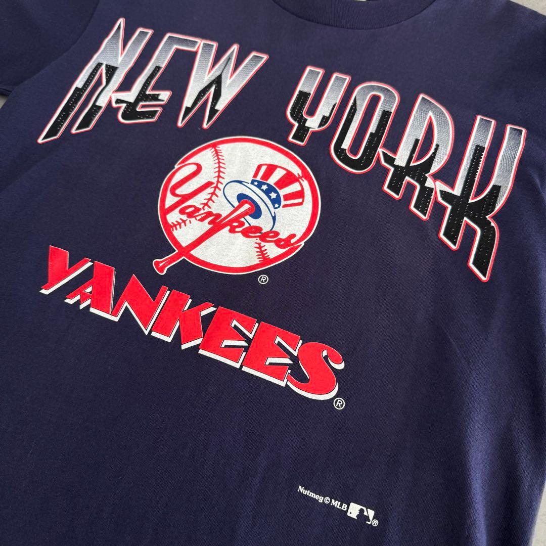 90s ナツメグ ニューヨーク・ヤンキース プリントTシャツ ネイビー M