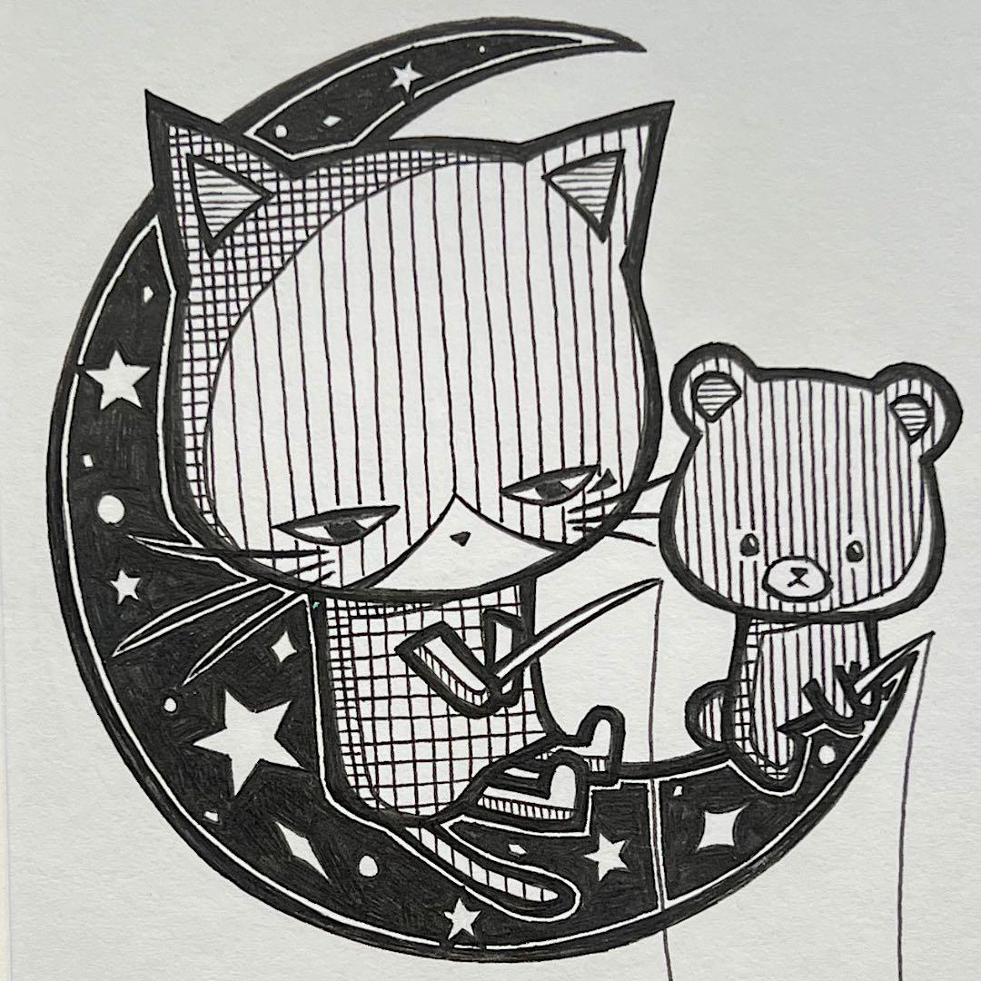 動物 原画 絵 手描き 癒し 猫 くま 一点物 額縁付き 『黄色に宿る温もり』