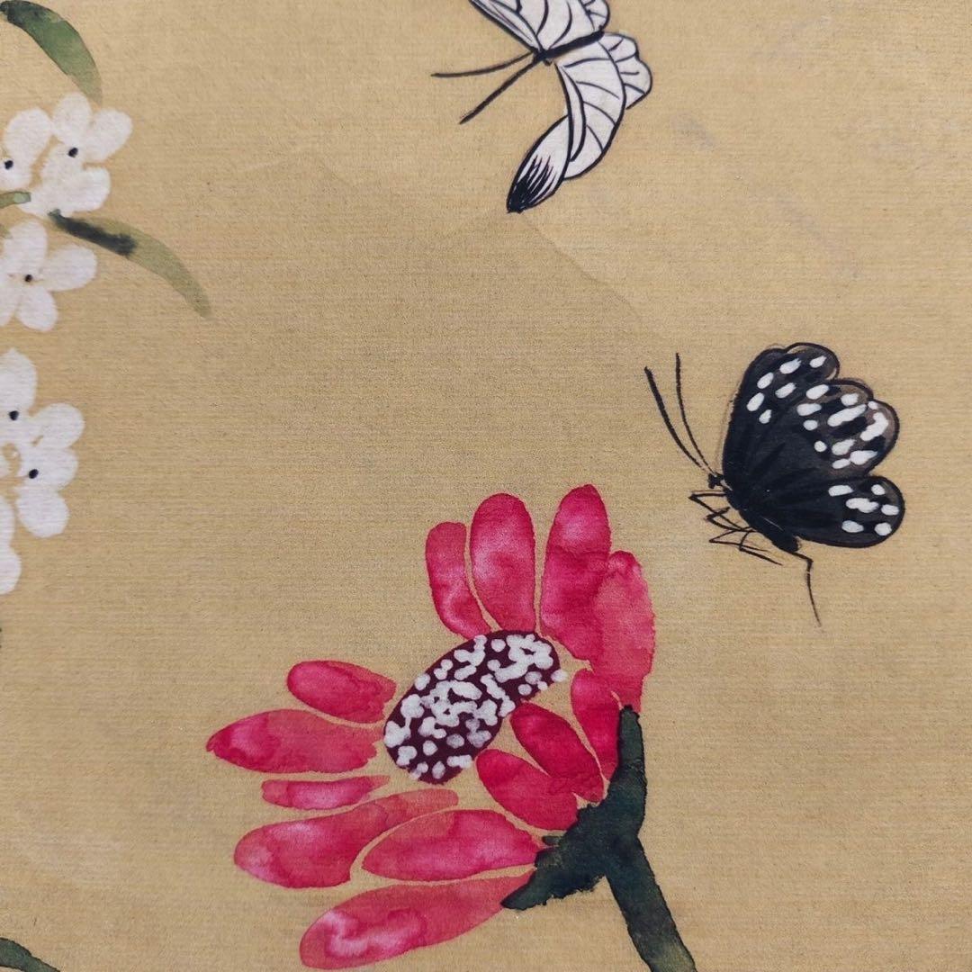 四尺 掛け軸 郎世寧 花卉図 中国画 花鳥画 宣紙 証明書付き 表装済み