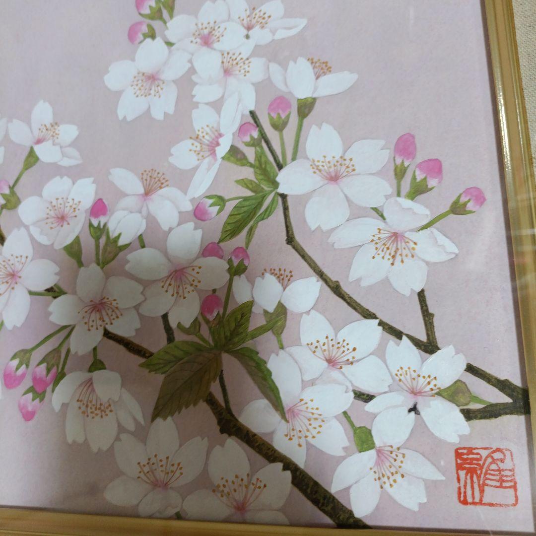 桜花　F4号　 日本画 金色フレーム