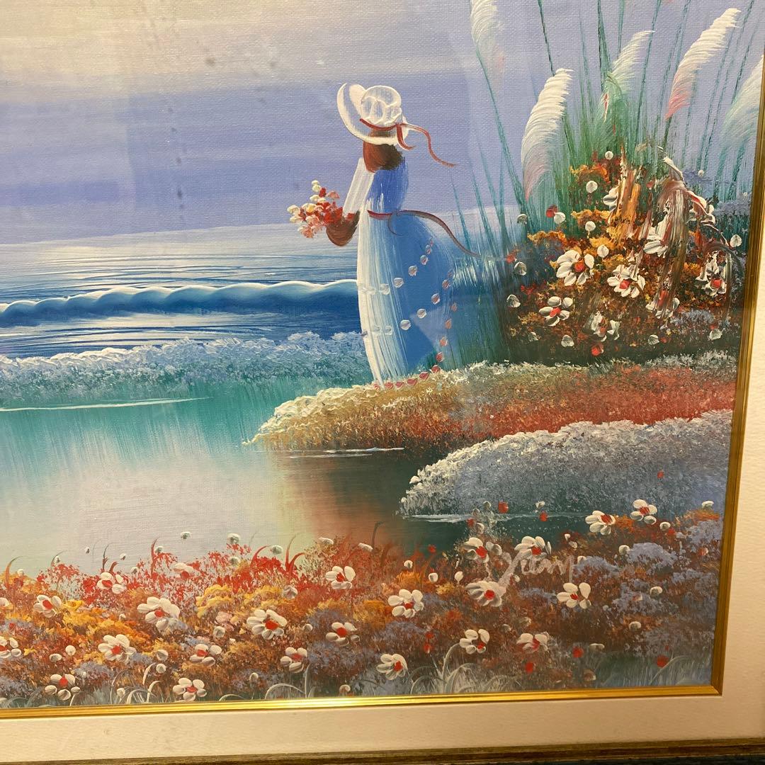真作！ yuMi 幸せ を呼ぶ少女 幸運 海辺 油彩 10号