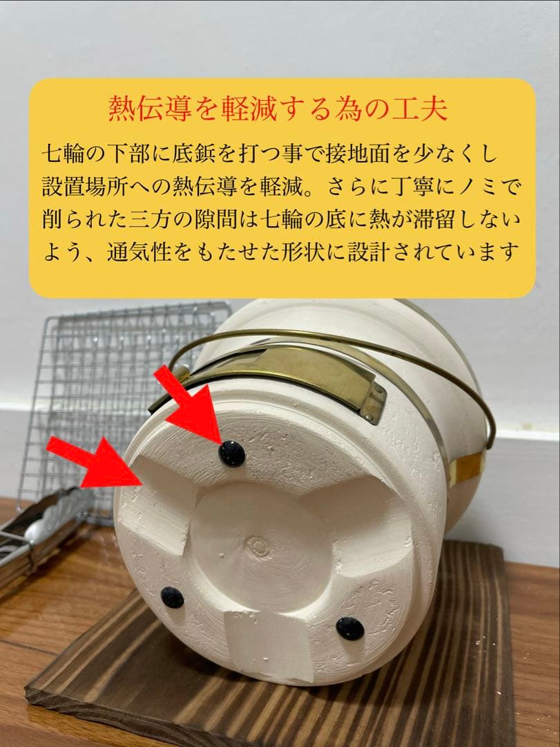 値下げ純珪藻土切り出し七輪 能登燃焼器工業製 真鍮巻朝顔型 短期使用品 おまけ付