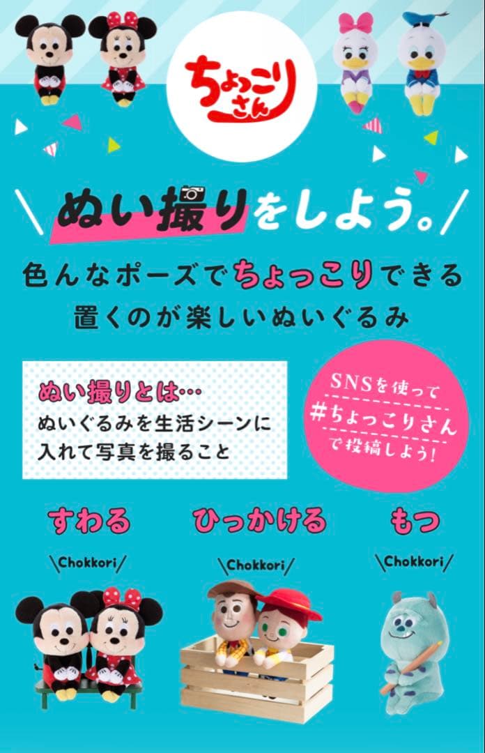希少　19年製　ディズニー　【ウッディ、バズ】ちょっこりさん ぬいぐるみ14cm