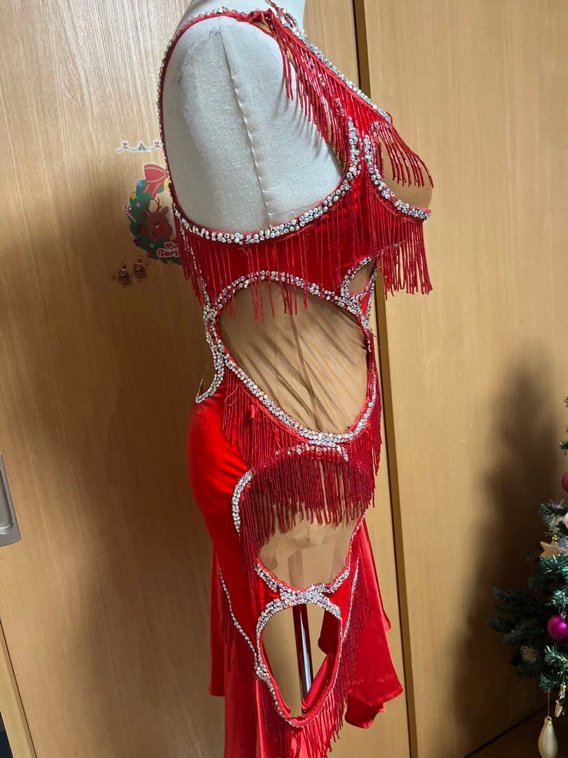 特価！❤️タカダンス ❤️レッドベルベットサテンラテンドレスM