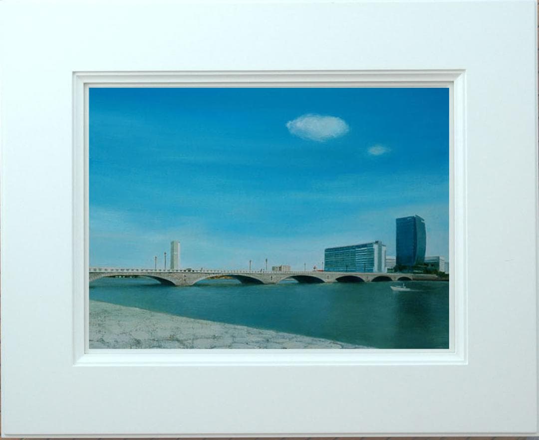 油絵 菅家令子 絵 絵画インテリア額付(黒) F6-080314 風景万代橋新潟