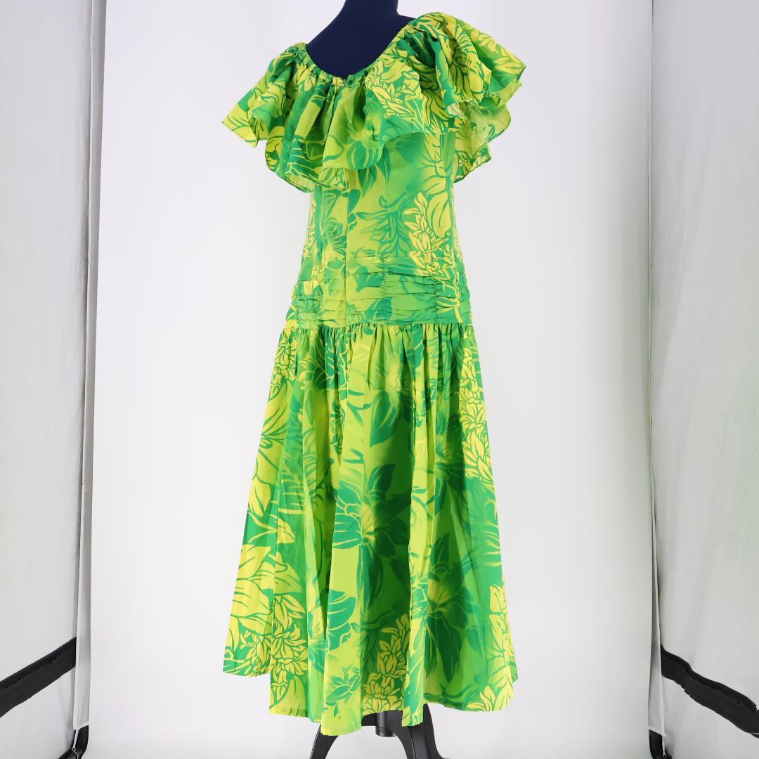 【美品 ハワイ製フラダンス用衣装】グリーン CC Fashions ワンピース