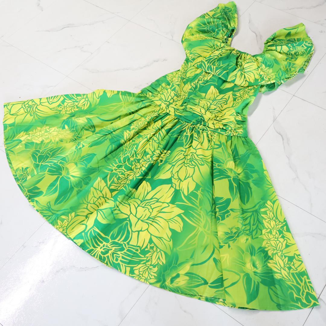 【美品 ハワイ製フラダンス用衣装】グリーン CC Fashions ワンピース