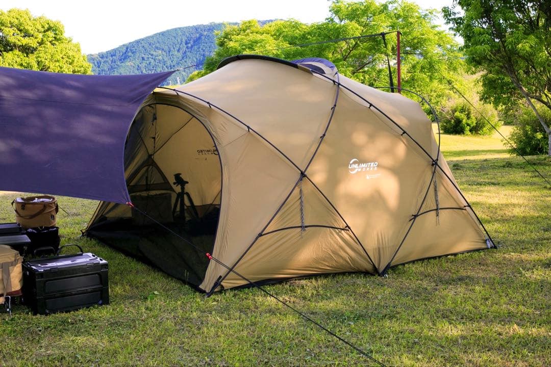 DOKICAMP ドームテントG2000 カーキ 拡張テント付き