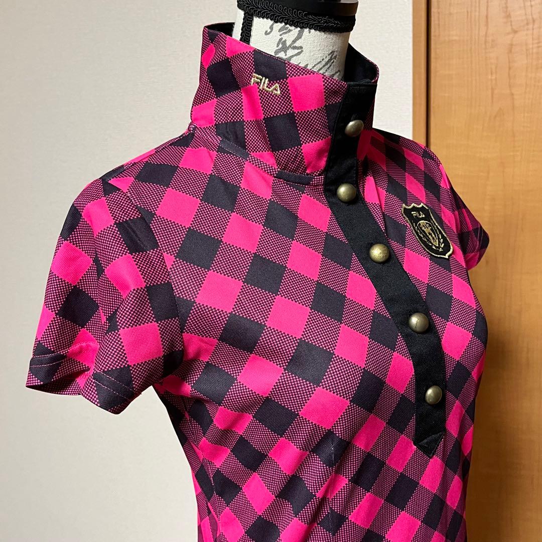 FILA　GOLF　ウェア　ワンピース　ポロシャツ　チェック　半袖　ビビット