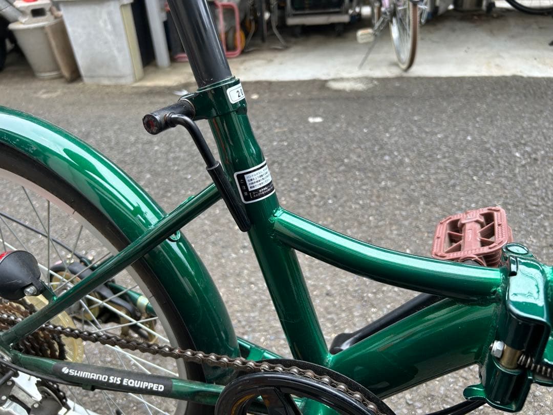 SHIMANO 6段変速 グリーン折りたたみ自転車 20インチ 練馬区 美品
