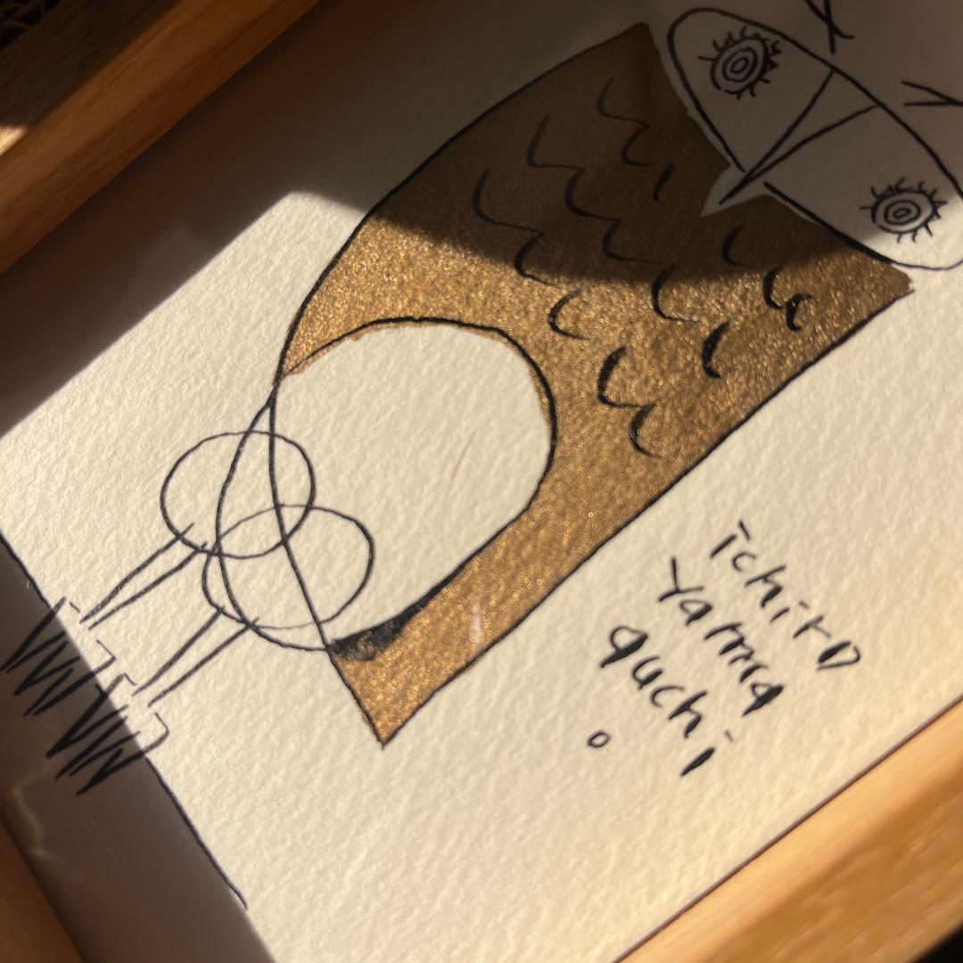 ※商品説明必読　山口一郎　原画　フクロウ　裏にネコ