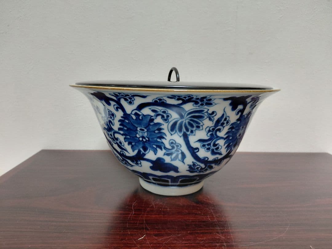 景徳鎮製 染付末広形水指 共箱 茶道具