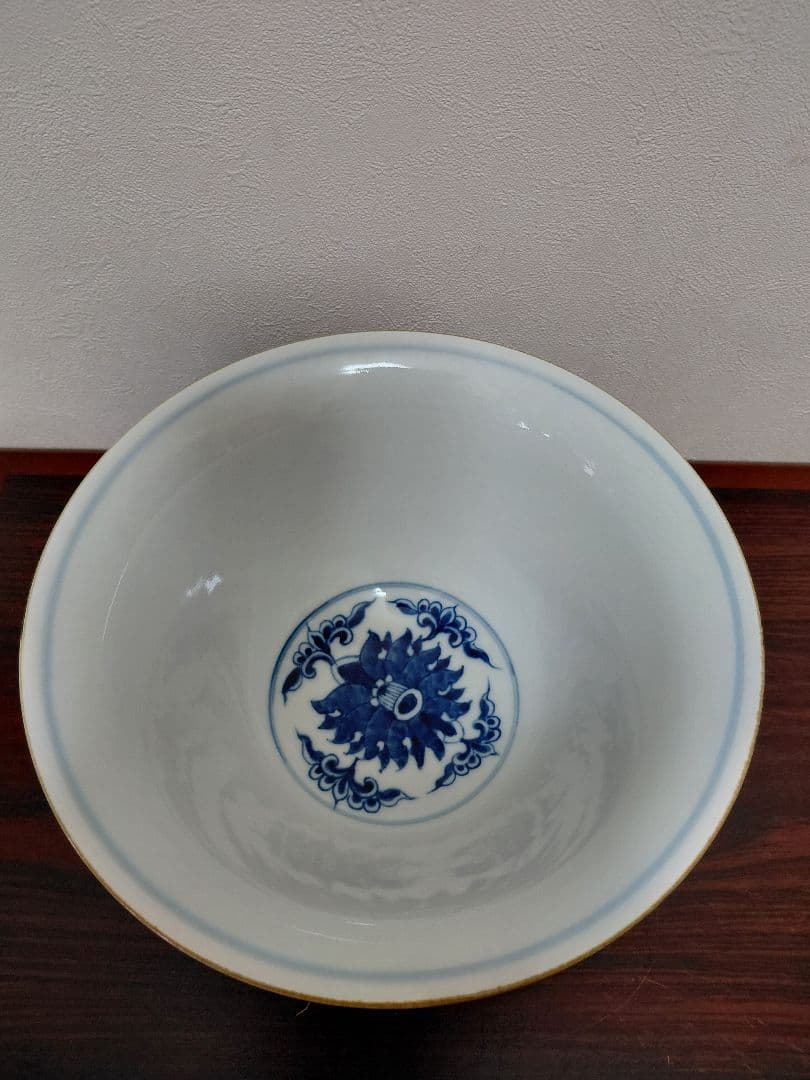 景徳鎮製 染付末広形水指 共箱 茶道具