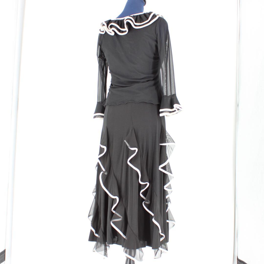 【美品 社交ダンス衣装】上下セット トップス スカート 黒 白 ホワイト