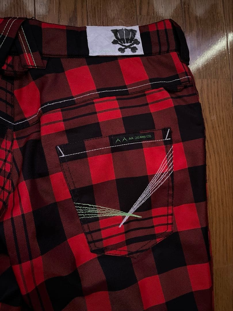REW スノーボードウェア パンツ レッドチェック sizeM ベルト付き