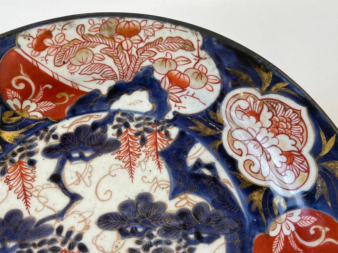 骨董　アンティーク　古伊万里　輸出伊万里　藤文様　藤棚　金襴手　色絵　丸皿　皿