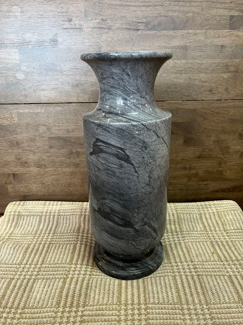 【中古品】大理石 壺 花瓶 彫刻 山水画 骨董品 レトロ 古民具 工芸品