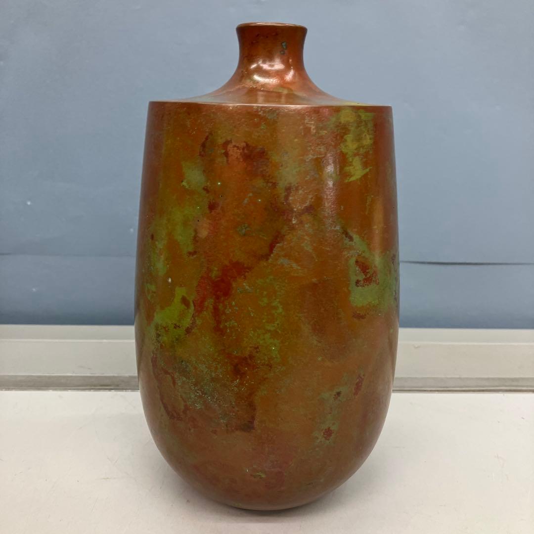 4F【名工 蓮田修吾郎】青銅 花入 「花あかり」 鋳銅 花瓶 共箱 伝統工芸
