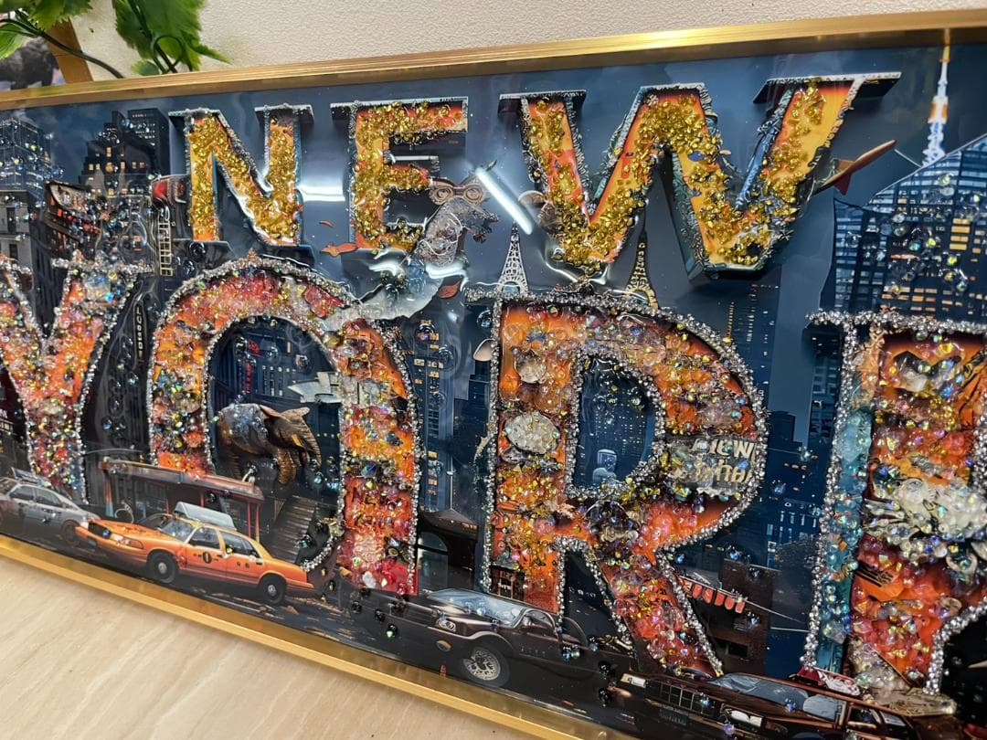 水晶絵　NEWYORK　ニューヨーク　アート　アートパネル　絵画　額縁　看板