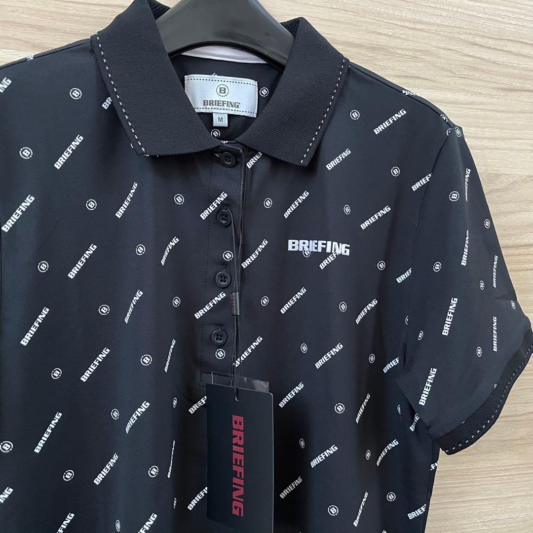 新品★23,100 黒M BRIEFINGゴルフ ロゴ総柄ポロシャツ レディース