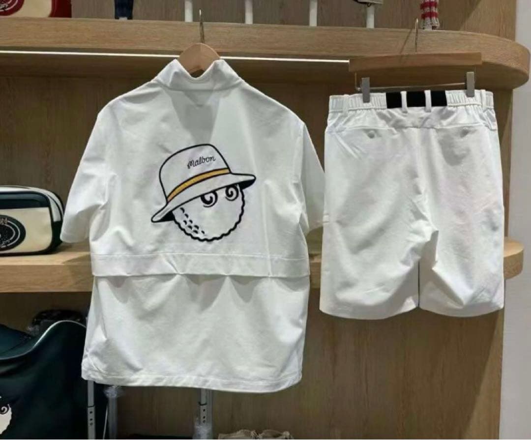 マルボンメンズ Malbon シャツとショートパンツセット 白