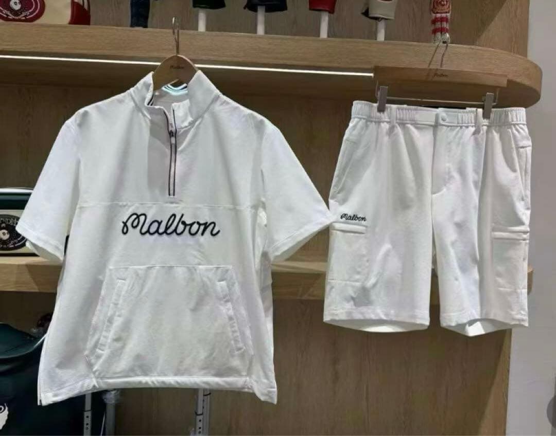 マルボンメンズ Malbon シャツとショートパンツセット 白