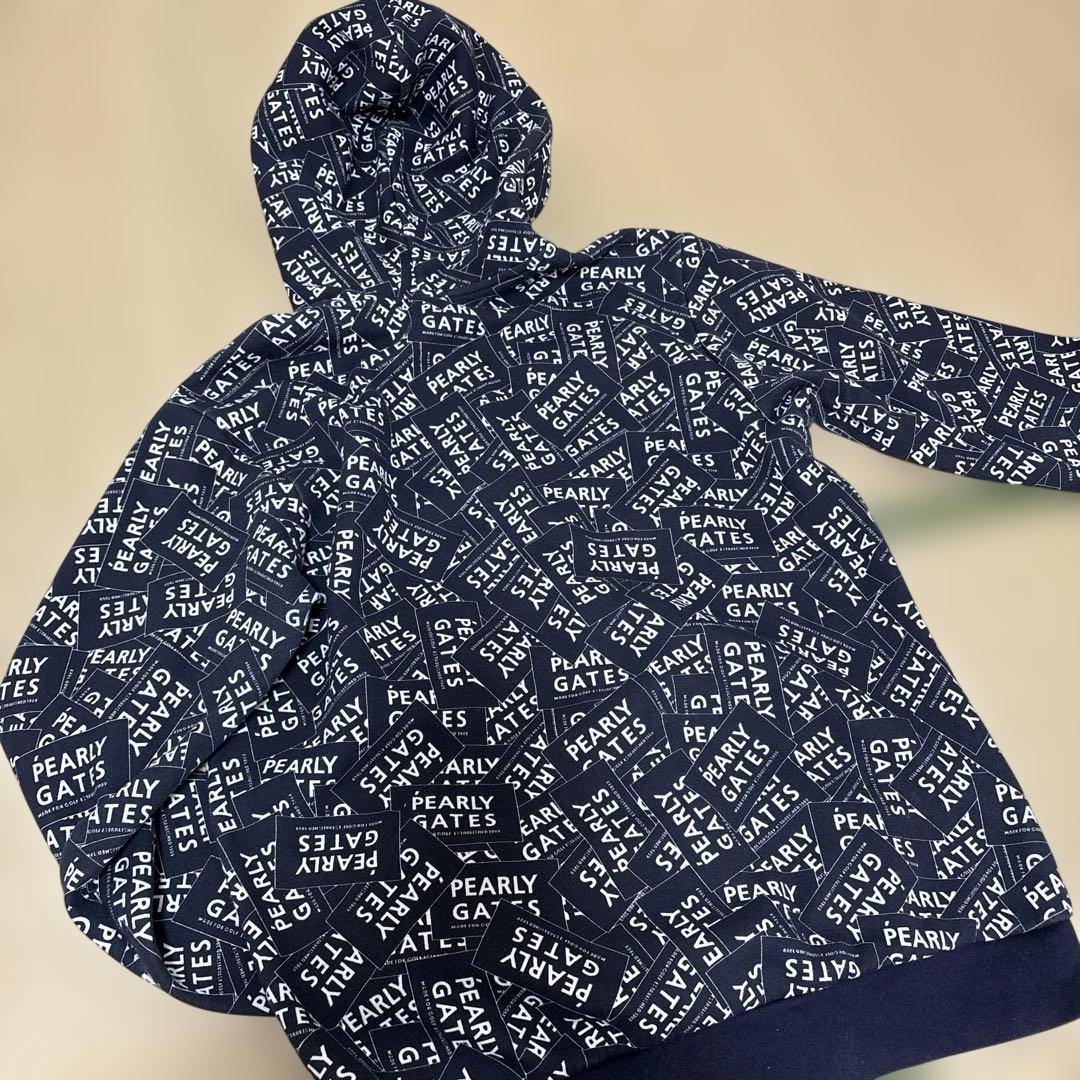 【美品】PEARLY GATES ロゴプリント パーカー ネイビー