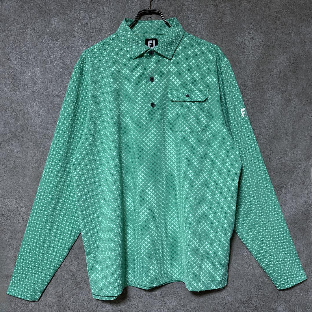 FootJoy フットジョイ 総柄 長袖 ポロシャツ ロゴ グリーン 2XL