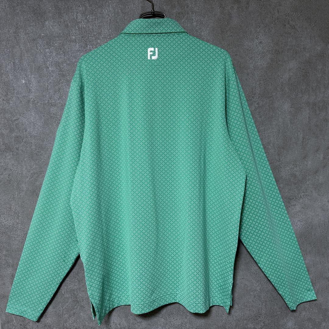 FootJoy フットジョイ 総柄 長袖 ポロシャツ ロゴ グリーン 2XL