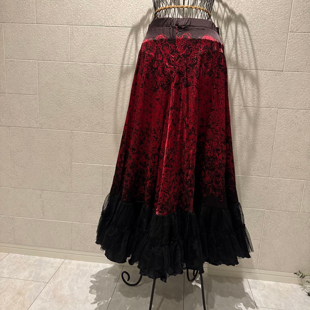 社交ダンス用 赤黒花柄ロングスカート　L チャコット