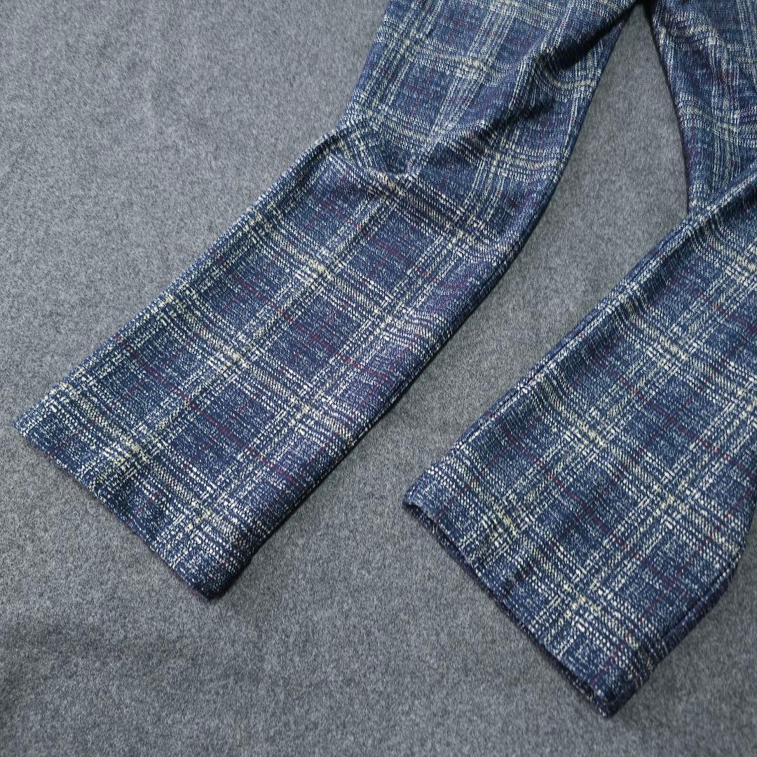美品 アンパスィ ストレッチゴルフパンツ 刻印ロゴ チェック柄 W85 LL 紺
