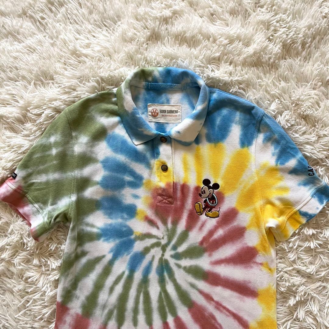 HORN GARMENT ゴルフ ミッキー刺繍 ポロシャツ タイダイ柄 L