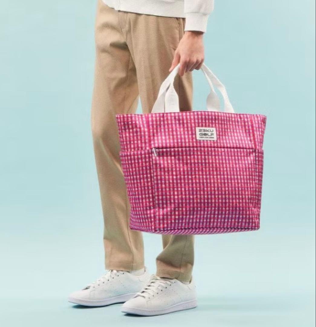 【新品タグ付】23区GOLF ピンク ロゴチェックバッグ