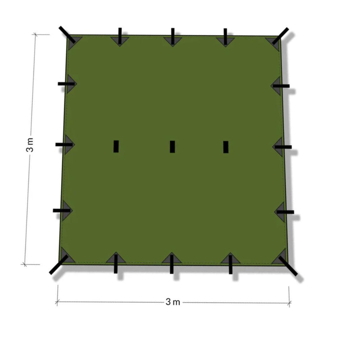 DD Tarp タープ 3m x 3m　オリーブグリーン ポール付き