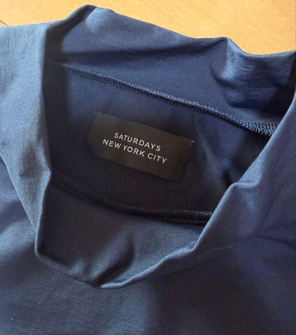 サタデイズニューヨークシティ　モックネックtシャツ　ゴルフ　ネイビー　Lサイズ