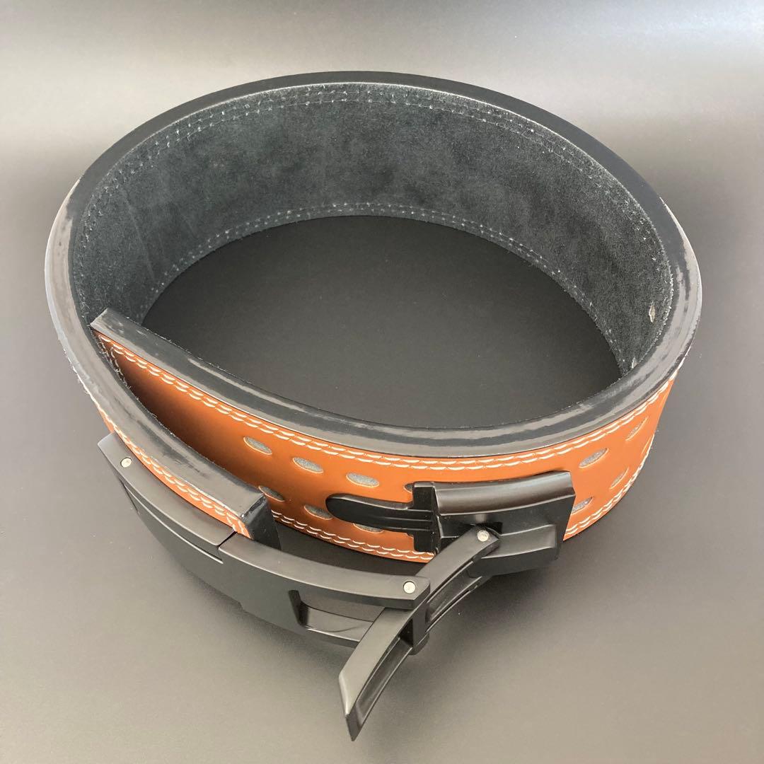 パワーベルト レバーアクション Sサイズ ワンタッチ可変式 本革 茶 バックル黒