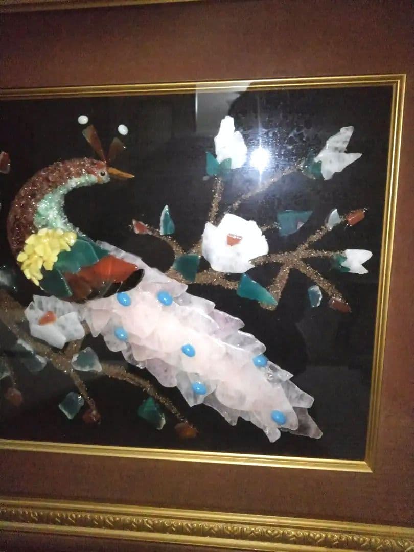アンティーク　宝石画　貴石画　天然石　陶器絵画