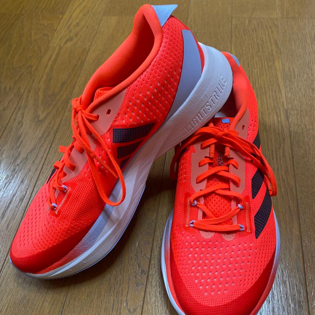 アディゼロSL、ランニングシューズ、25.5、赤色、adidas、軽め