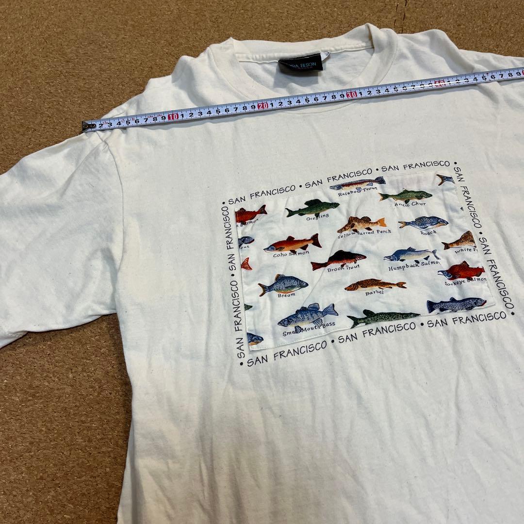 LINDA TILSON 魚イラスト Tシャツ L コットン100％　USA