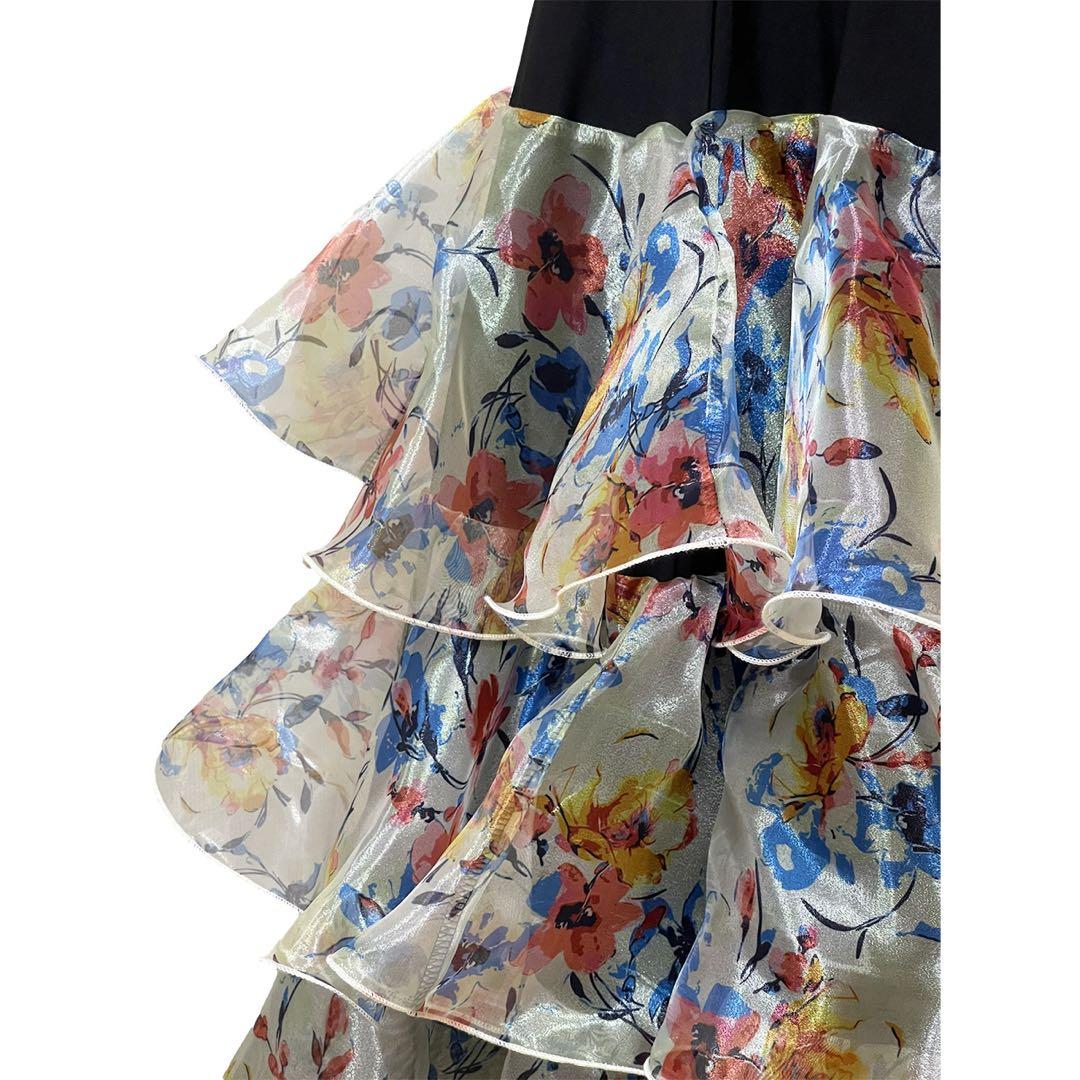 【新品】社交ダンススカート/ラッフルフリルたっぷり/M〜L付近